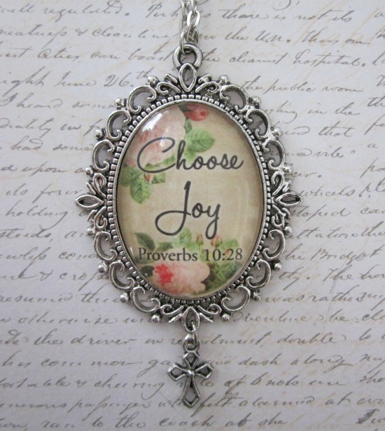 Choose Joy Vintage Rose Glass Filigree Pendant Necklace