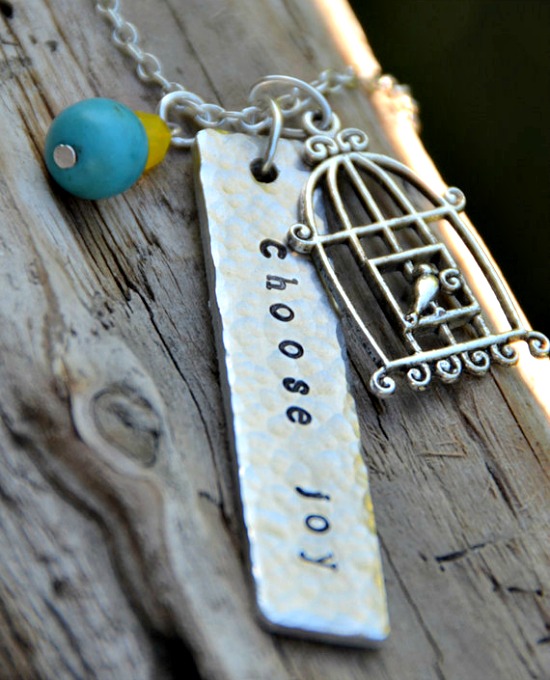 Choose joy metal stamped necklace